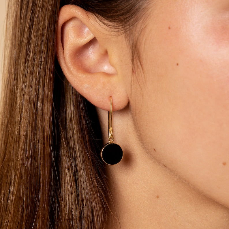 GEMURO Black Obsidian & Gold Circle Drop Earrings – Generational Armor in Every Swing ⚫️✨