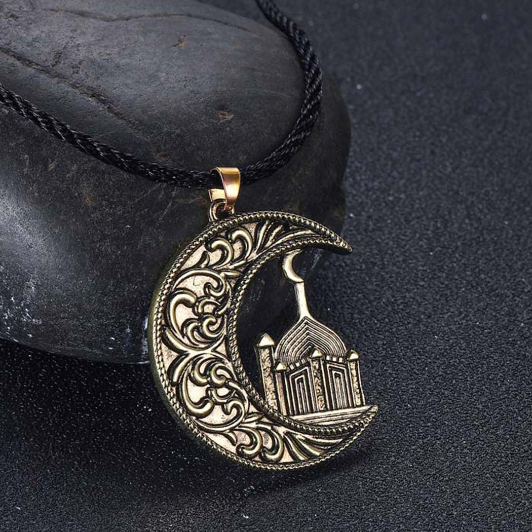GEMURO Vintage Moon House Pendant – Islamic & Nordic Slavic Amulet Necklace | Masculine Spiritual Jewelry for Protection & Power ✨