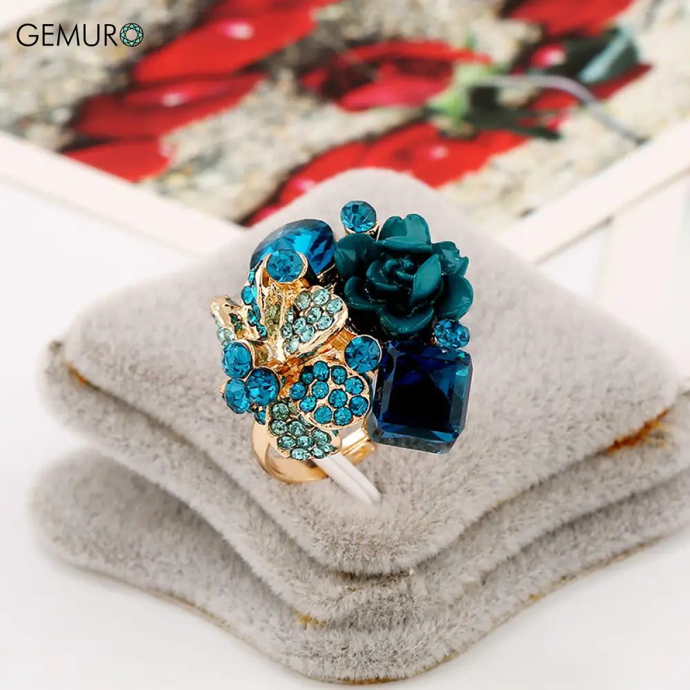 GEMURO Colorful Crystal Gemstone Open Ring🔥 Lake Blue