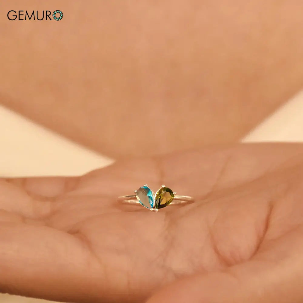 GEMURO Custom Heart Birthstone Ring – Personalized Pear Cut Stacking Ring | Gift for Mom Her Anniversary & Birthday ✨