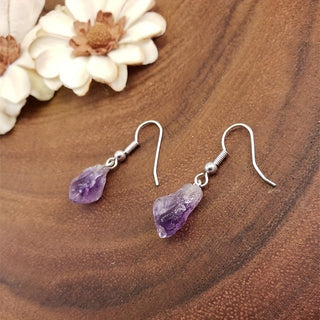 🌿 Natural Amethyst Rough Stone Earrings | Crystal Healing Jewelry | Calming & Spiritual Balance