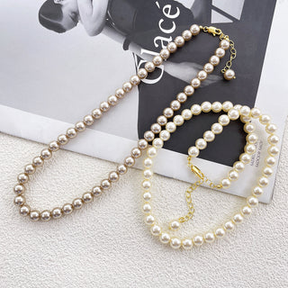 ✨French Retro Pearl Necklace | High-End Champagne Color | Shijia Inspired High Gloss Fashion Jewelry