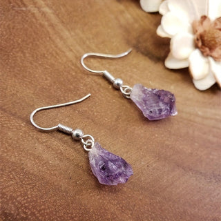 🌿 Natural Amethyst Rough Stone Earrings | Crystal Healing Jewelry | Calming & Spiritual Balance