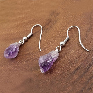 🌿 Natural Amethyst Rough Stone Earrings | Crystal Healing Jewelry | Calming & Spiritual Balance