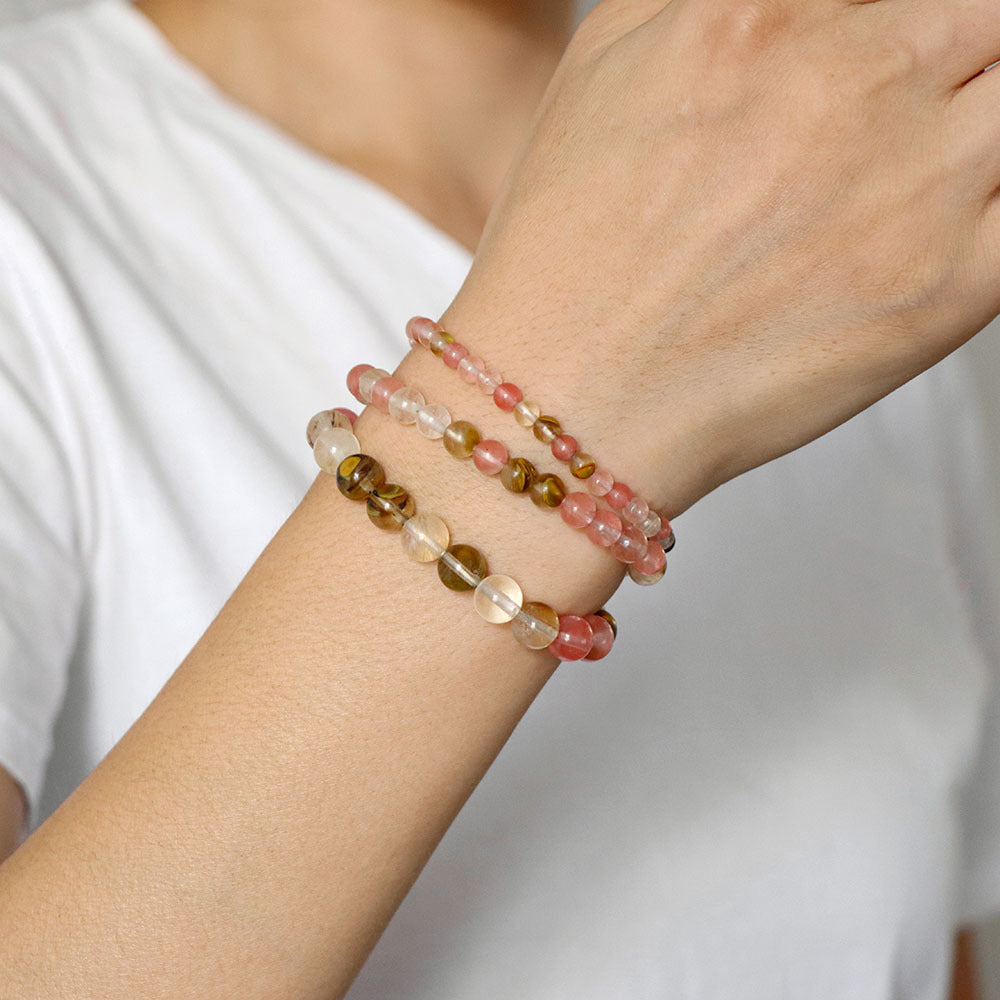 GEMURO 3-Piece Natural Stone Beaded Bracelet Set | 4mm/6mm/8mm Elastic Adjustable Bracelets | Unisex Healing Energy