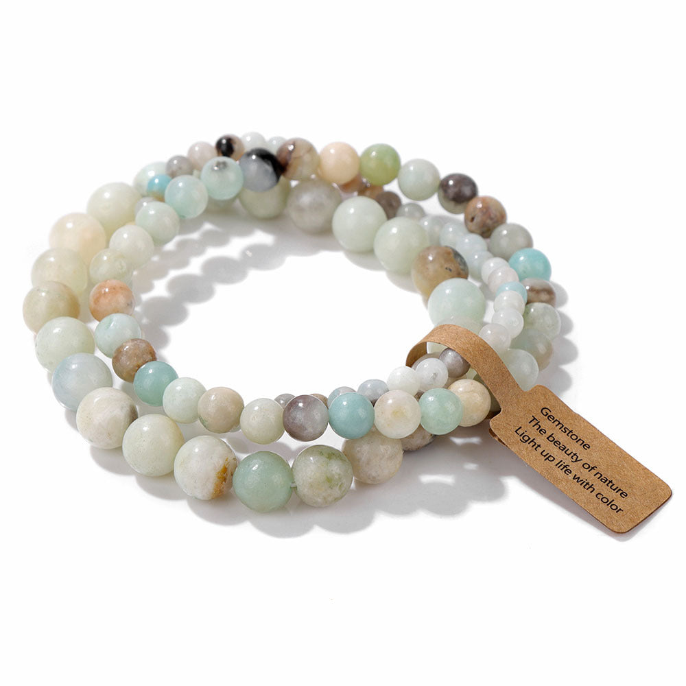 GEMURO 3-Piece Natural Stone Beaded Bracelet Set | 4mm/6mm/8mm Elastic Adjustable Bracelets | Unisex Healing Energy