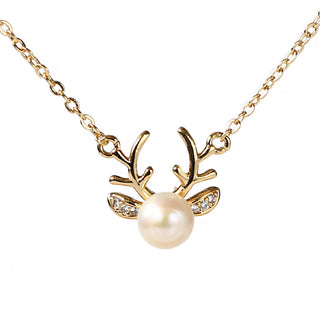 GEMURO Elegant Deer & Freshwater Pearl Necklace Set | 14K Gold Plated Copper | Nature-Inspired Jewelry for Women