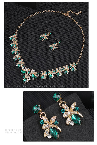 🦋Manifest Grace & Luck: GEMURO Dragonfly Crystal Earring Necklace Set