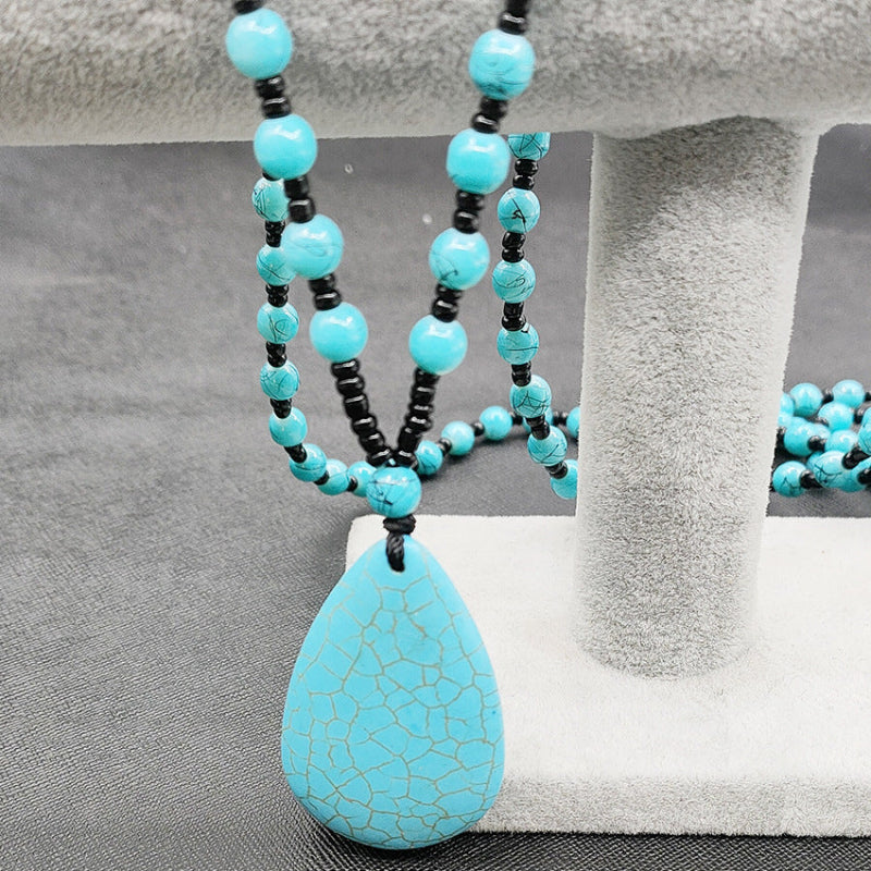 Manifest Calm & Protection: GEMURO Natural Blue Turquoise Glass Bead Necklace🌊
