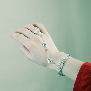 ✨ Heavenly Silver Butterfly Bracelet | Hanfu-Inspired Ring Bracelet | Celestial Elegance ✨