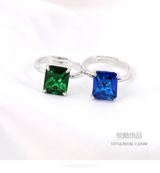 ✨ GEMURO Elegant Rectangular Green Crystal Open Ring | Manifest Love & Style with Y2K Glam 🌟