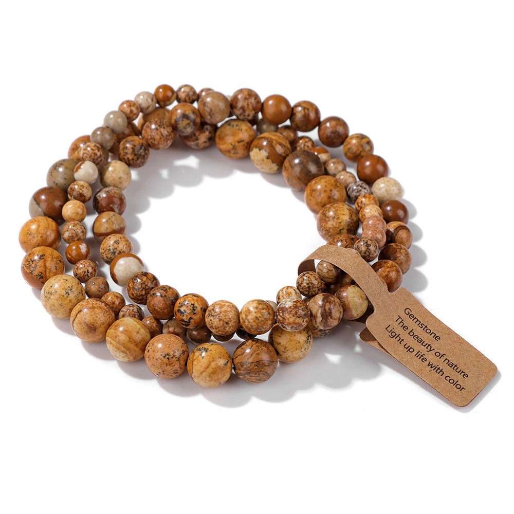 GEMURO 3-Piece Natural Stone Beaded Bracelet Set | 4mm/6mm/8mm Elastic Adjustable Bracelets | Unisex Healing Energy