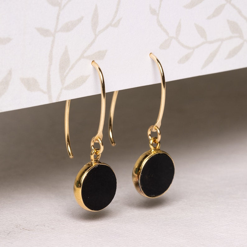 GEMURO Black Obsidian & Gold Circle Drop Earrings – Generational Armor in Every Swing ⚫️✨