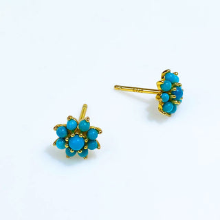 🌿 Celestial Bloom Turquoise Stud Earrings | 925 Silver Floral Elegance 🌿