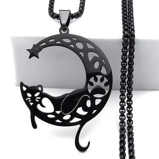 Cross-Border Fashion Creative Cat Moon Cartoon Pendant Simple Personality C- Shaped Cute Moon Cat Gold-Plated Necklace