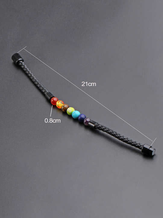 GEMURO Men’s 7 Chakra Crystal Bracelet – Braided Leather Social Energy Enhancer with Magnetic Clasp – Boost Confidence & Charm in Every Interaction