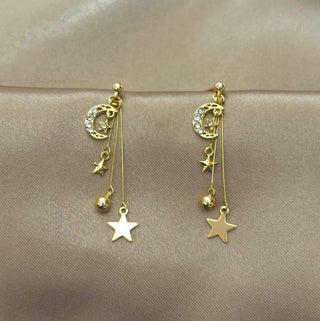 GEMURO Celestial Moon & Stars Earrings – 925 Sterling Silver in Gold & Rose Gold for Cosmic Elegance ✨