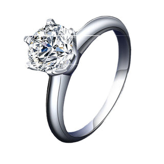 GEMURO S925 Sterling Silver Moissanite Engagement Ring | Classic Six-Claw Crown Design | D Color VVS1 Round Cut