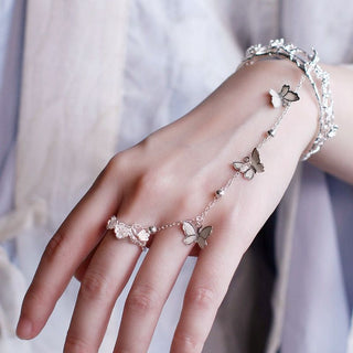 ✨ Heavenly Silver Butterfly Bracelet | Hanfu-Inspired Ring Bracelet | Celestial Elegance ✨