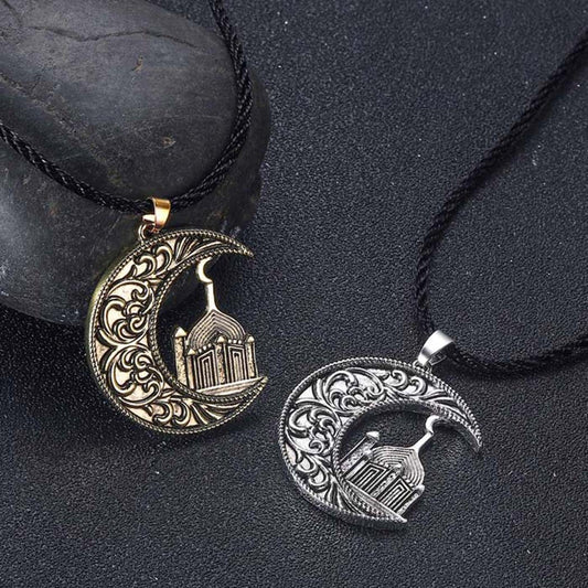 GEMURO Vintage Moon House Pendant – Islamic & Nordic Slavic Amulet Necklace | Masculine Spiritual Jewelry for Protection & Power ✨