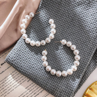 GEMURO Korean Dongdaemun Pearl C-Shaped Earrings | Elegant Half-Circle Pearl Studs for Women