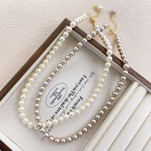 ✨French Retro Pearl Necklace | High-End Champagne Color | Shijia Inspired High Gloss Fashion Jewelry