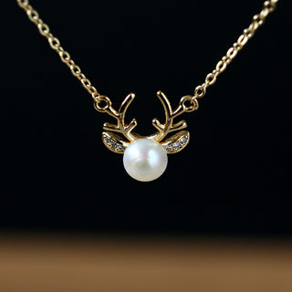 GEMURO Elegant Deer & Freshwater Pearl Necklace Set | 14K Gold Plated Copper | Nature-Inspired Jewelry for Women