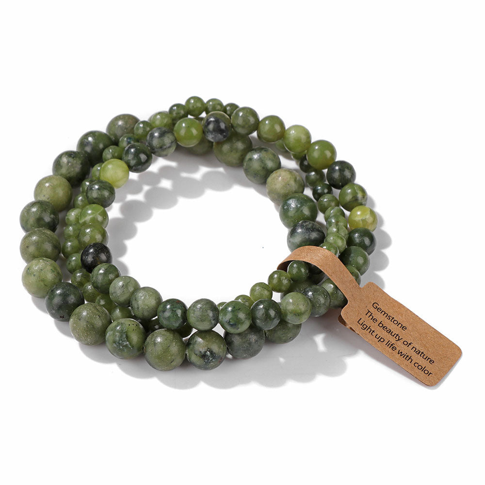 GEMURO 3-Piece Natural Stone Beaded Bracelet Set | 4mm/6mm/8mm Elastic Adjustable Bracelets | Unisex Healing Energy