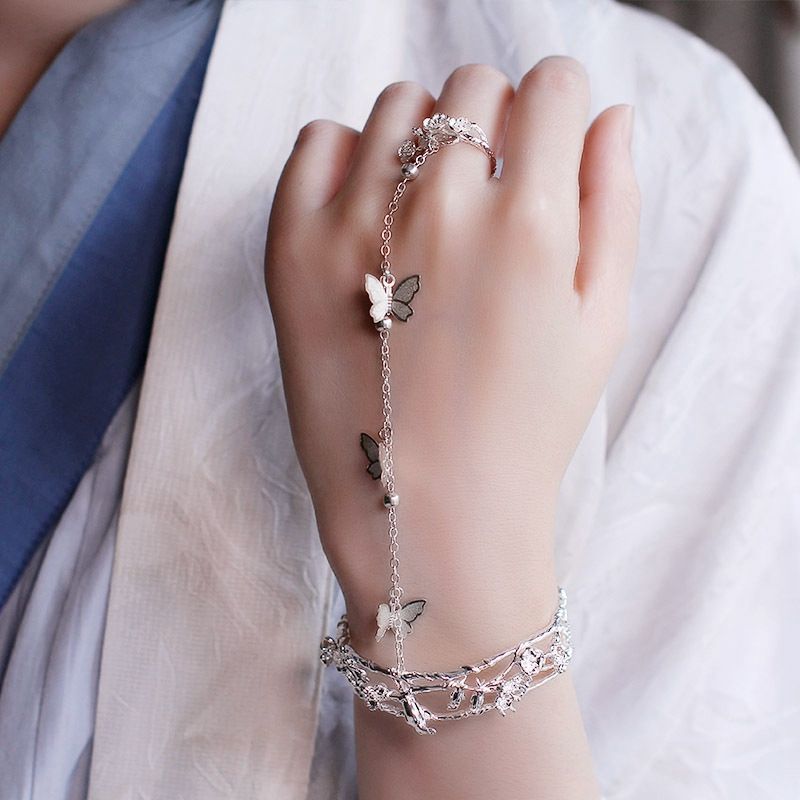 ✨ Heavenly Silver Butterfly Bracelet | Hanfu-Inspired Ring Bracelet | Celestial Elegance ✨