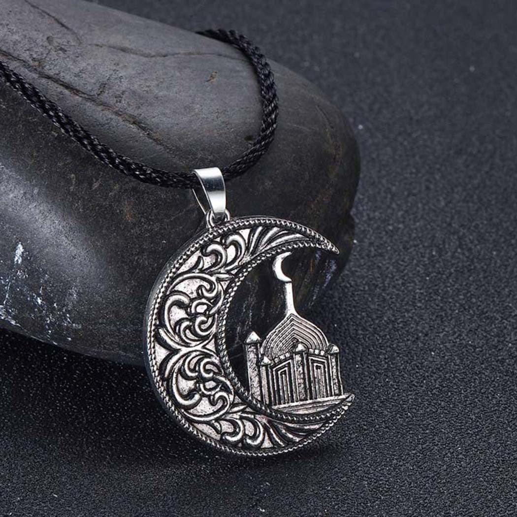 GEMURO Vintage Moon House Pendant – Islamic & Nordic Slavic Amulet Necklace | Masculine Spiritual Jewelry for Protection & Power ✨