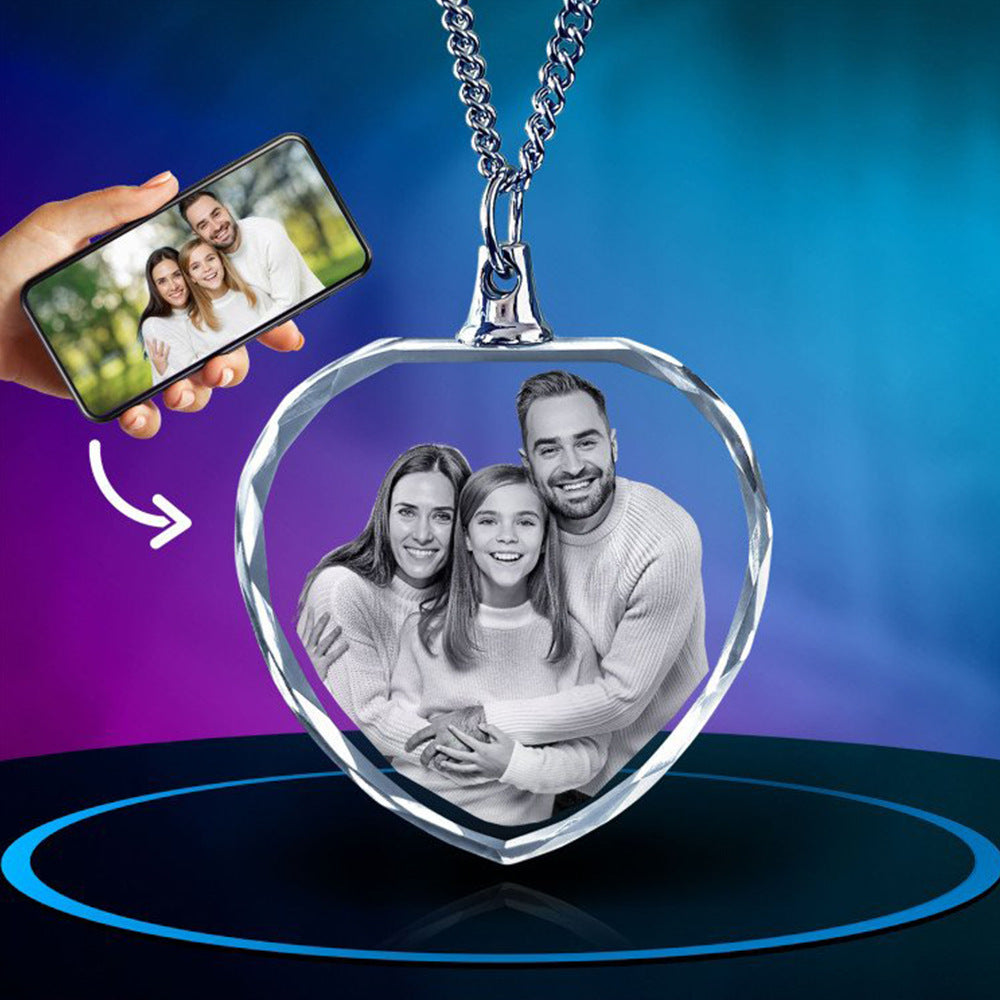 ✨ Personalized Laser Engraved 2D Crystal Pendant Necklace | Custom Photo Necklace | Memorial Keepsake Jewelry