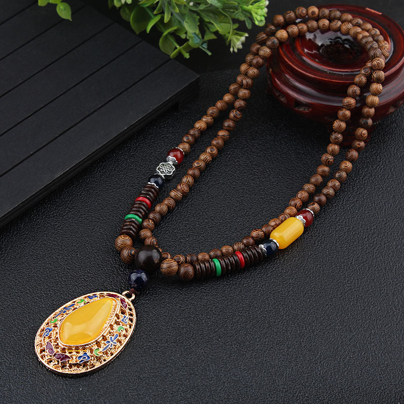 ✨ Manifest Earthy Energy: GEMURO Vintage Versatile Ethnic Style Wooden Necklace ✨