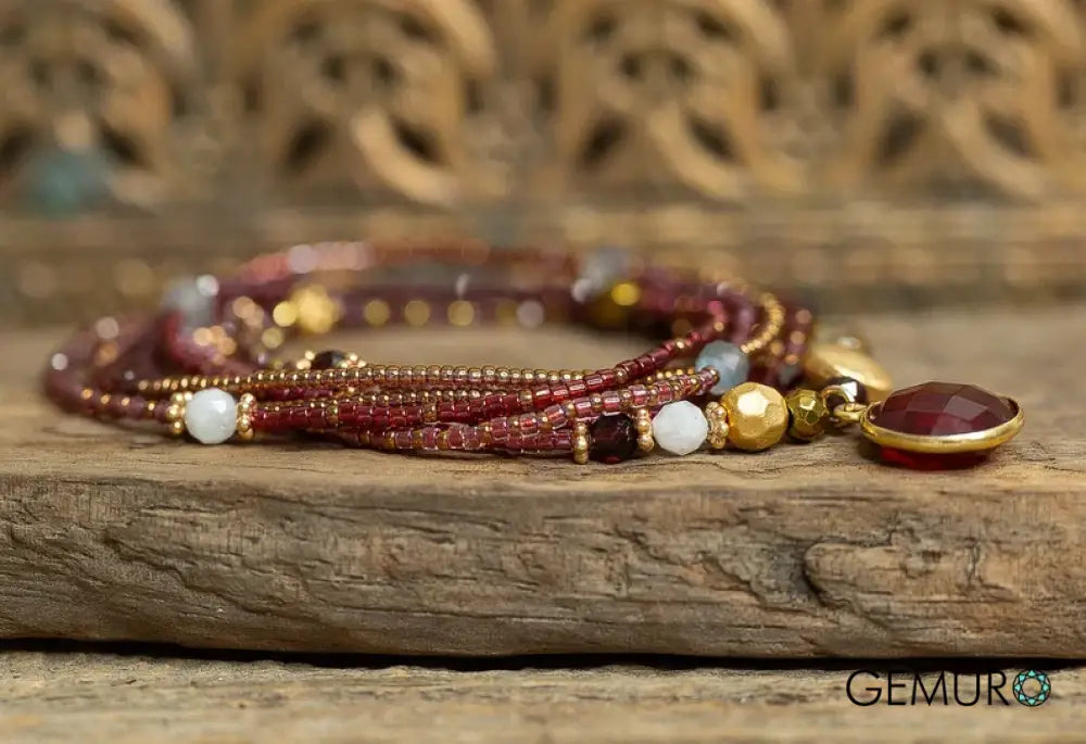 Garnet Wrap Bracelet – January Birthstone 7x Energy Woven for Passion