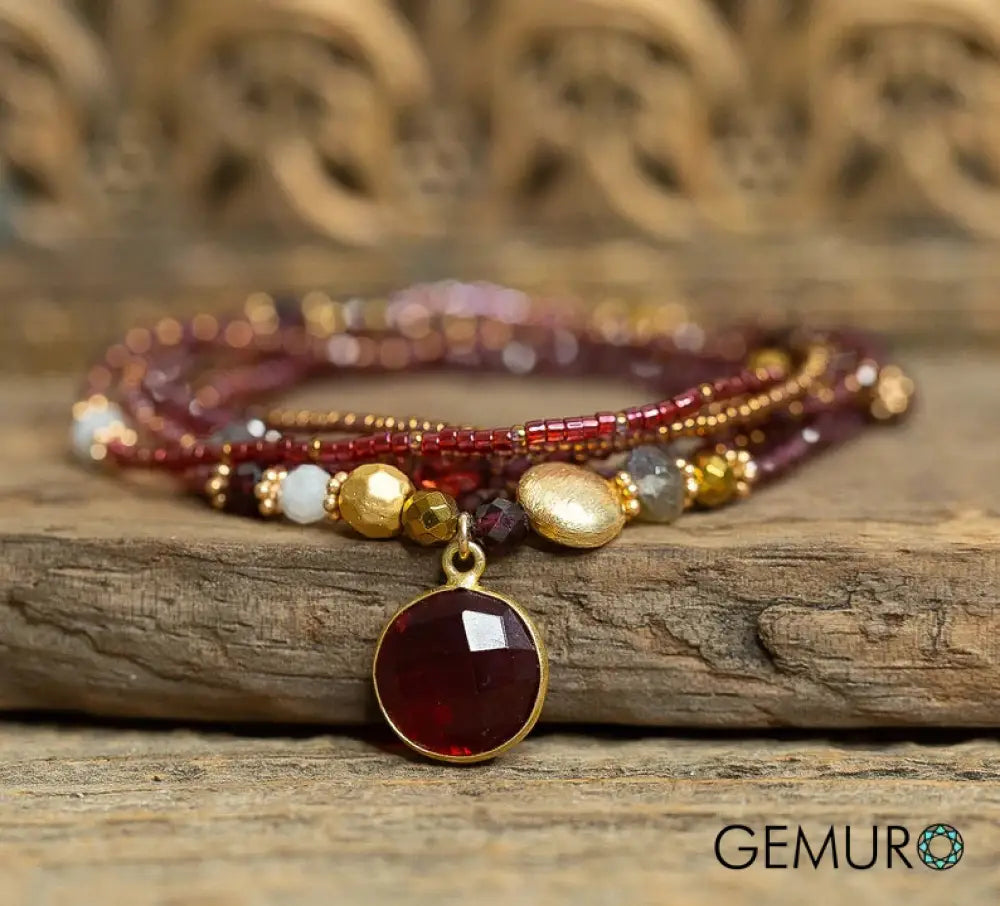 Garnet Wrap Bracelet – January Birthstone 7x Energy Woven for Passion
