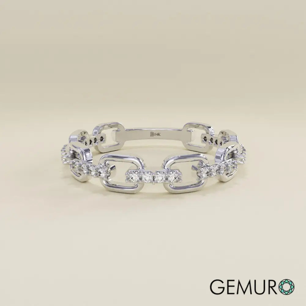 GEMURO 14k Gold Chain Ring | Dainty Solid Gold Link Ring | Minimalist Stacking Ring with CZ Diamonds | Handmade Gift