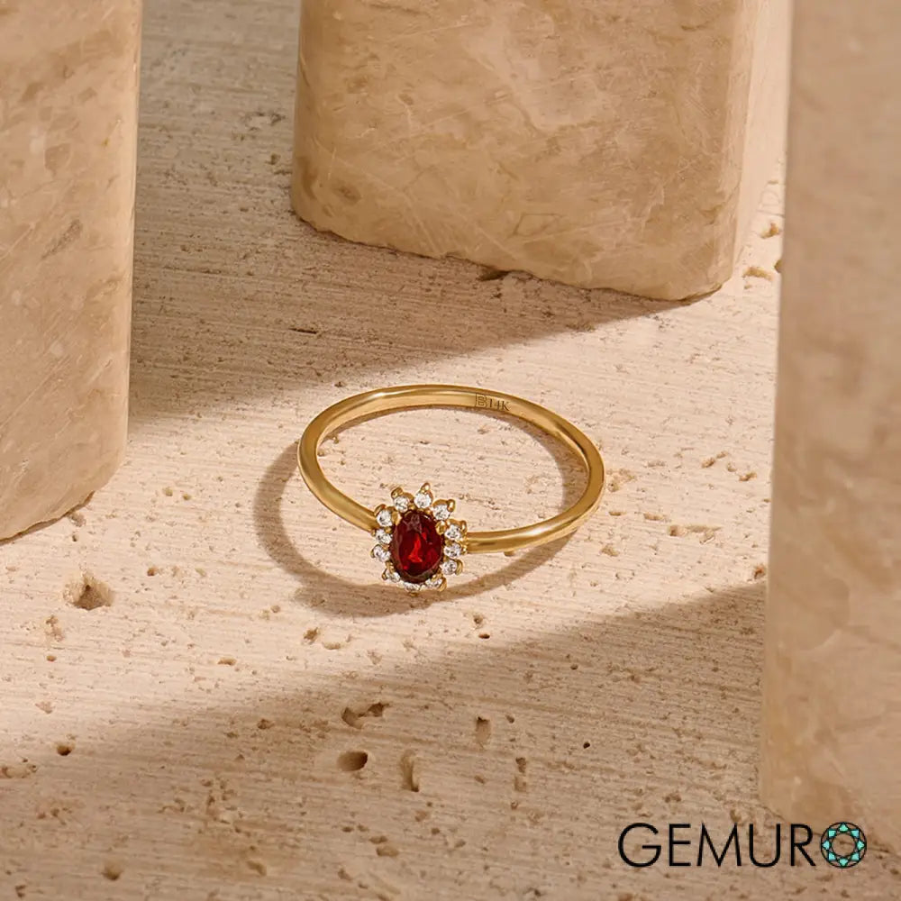 GEMURO 14K Gold Garnet Ring | Minimalist January Birthstone Promise Ring