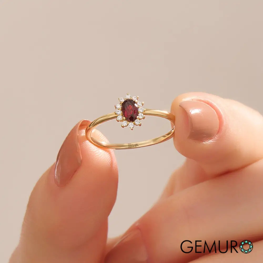 GEMURO 14K Gold Garnet Ring | Minimalist January Birthstone Promise Ring