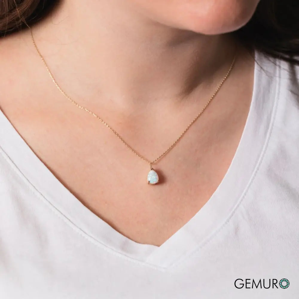 GEMURO 14K Gold Opal Teardrop Necklace – Fire in the Morning Forever in the Rainbow