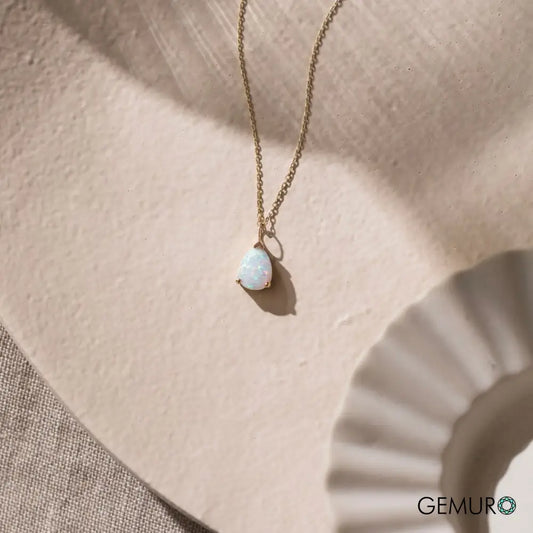 GEMURO 14K Gold Opal Teardrop Necklace – Fire in the Morning Forever in the Rainbow