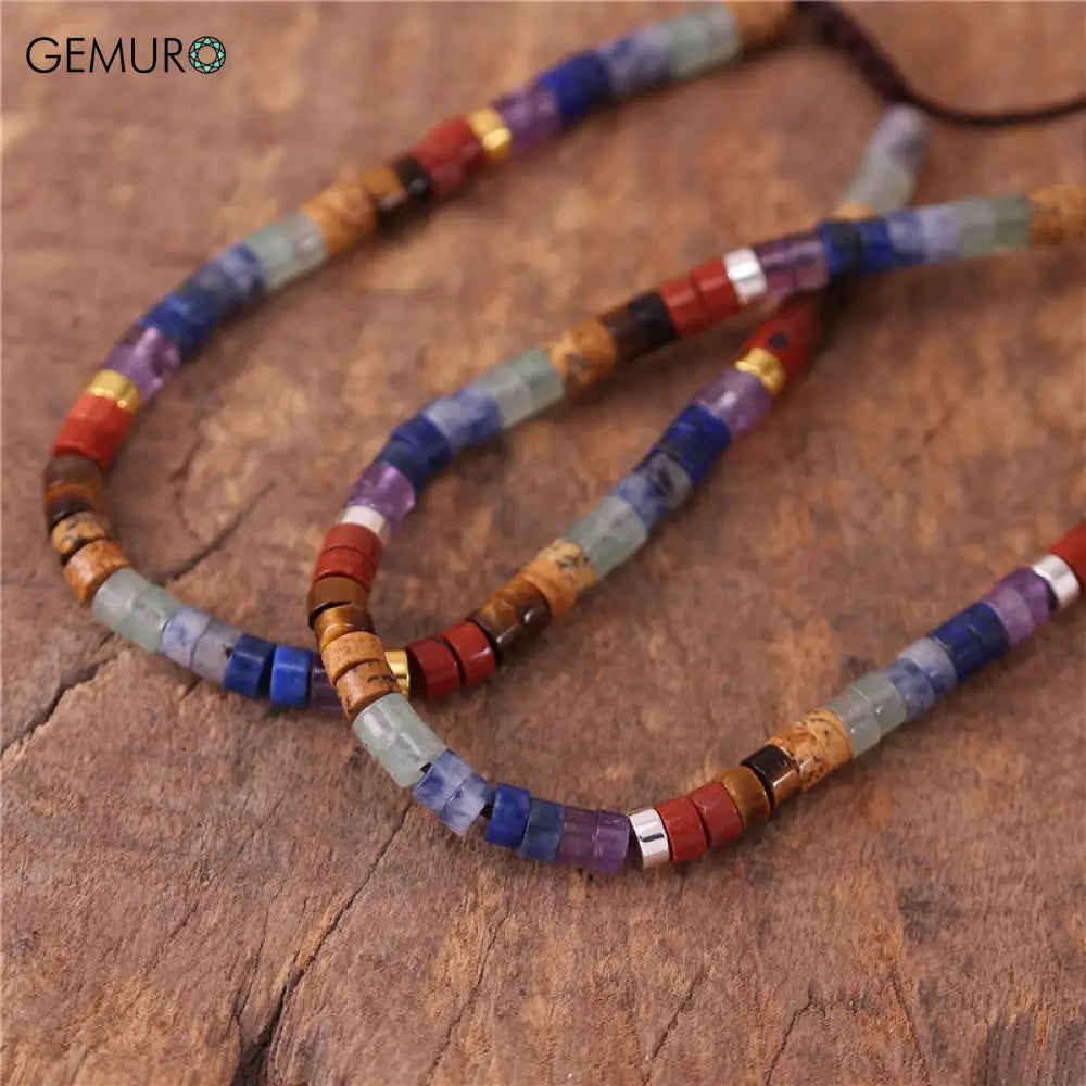 GEMURO 7 Chakra Gemstone Bracelet – Boho Yoga Jewelry for Balance Protection & Calm | Adjustable Spiritual Gift ✨
