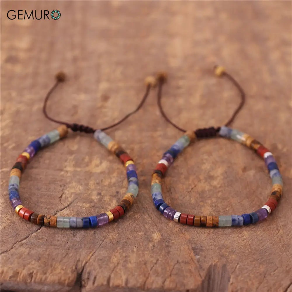 GEMURO 7 Chakra Gemstone Bracelet – Boho Yoga Jewelry for Balance Protection & Calm | Adjustable Spiritual Gift ✨