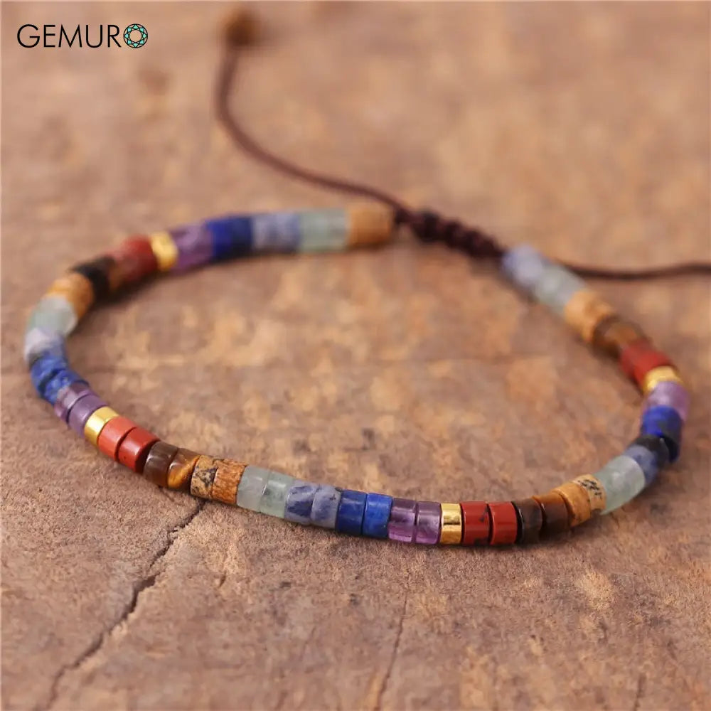 GEMURO 7 Chakra Gemstone Bracelet – Boho Yoga Jewelry for Balance Protection & Calm | Adjustable Spiritual Gift ✨