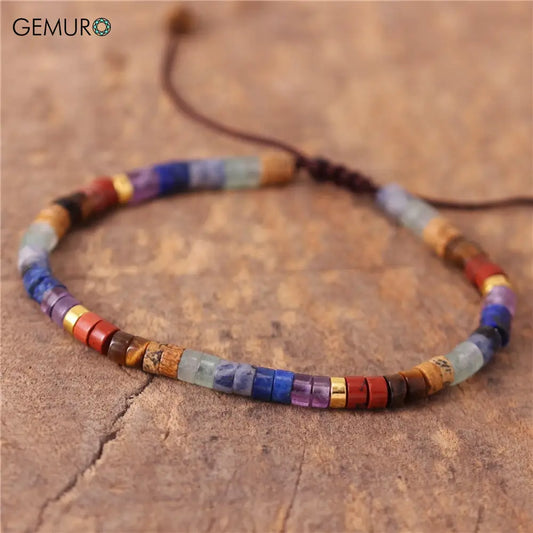 GEMURO 7 Chakra Gemstone Bracelet – Boho Yoga Jewelry for Balance Protection & Calm | Adjustable Spiritual Gift ✨