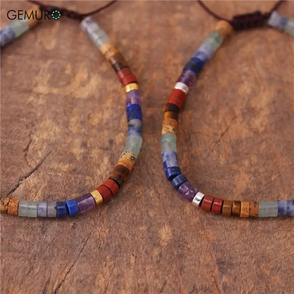GEMURO 7 Chakra Gemstone Bracelet – Boho Yoga Jewelry for Balance Protection & Calm | Adjustable Spiritual Gift ✨