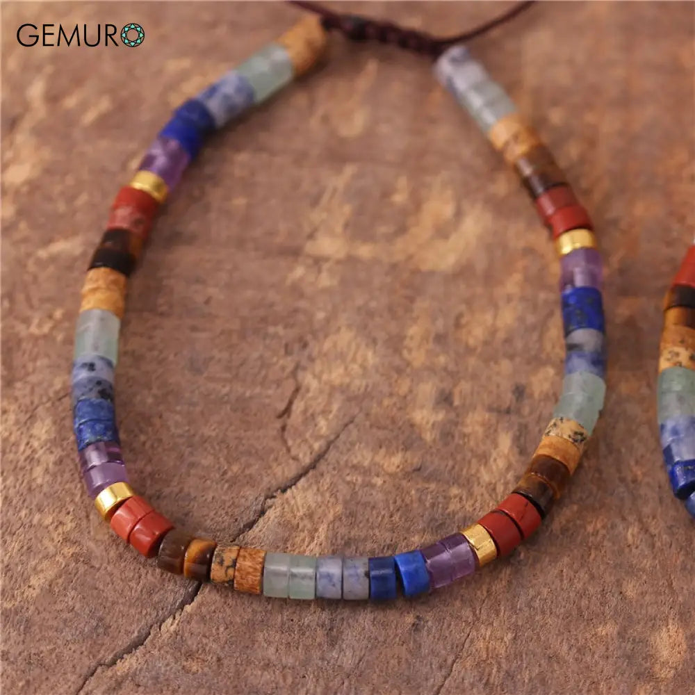 GEMURO 7 Chakra Gemstone Bracelet – Boho Yoga Jewelry for Balance Protection & Calm | Adjustable Spiritual Gift ✨