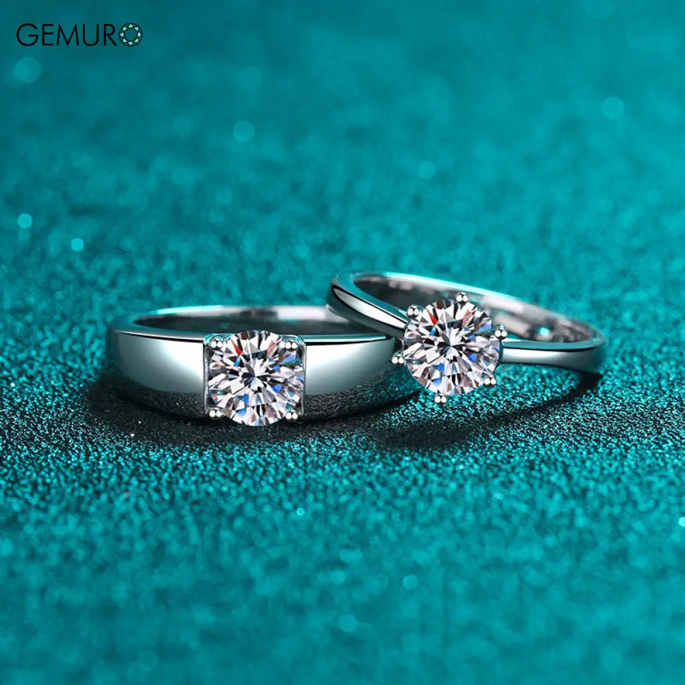 GEMURO 925 Sterling Silver Couple Ring | Crystal Zircon Four & Six Claw Design | Romantic Heart Wedding Band
