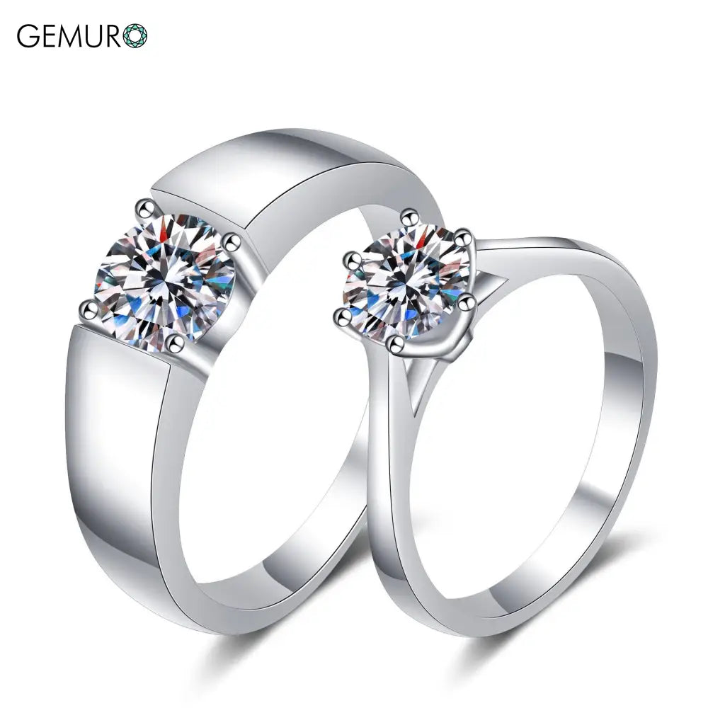 GEMURO 925 Sterling Silver Couple Ring | Crystal Zircon Four & Six Claw Design | Romantic Heart Wedding Band