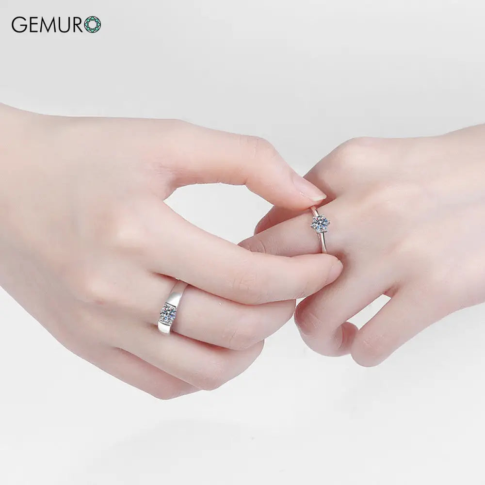 GEMURO 925 Sterling Silver Couple Ring | Crystal Zircon Four & Six Claw Design | Romantic Heart Wedding Band