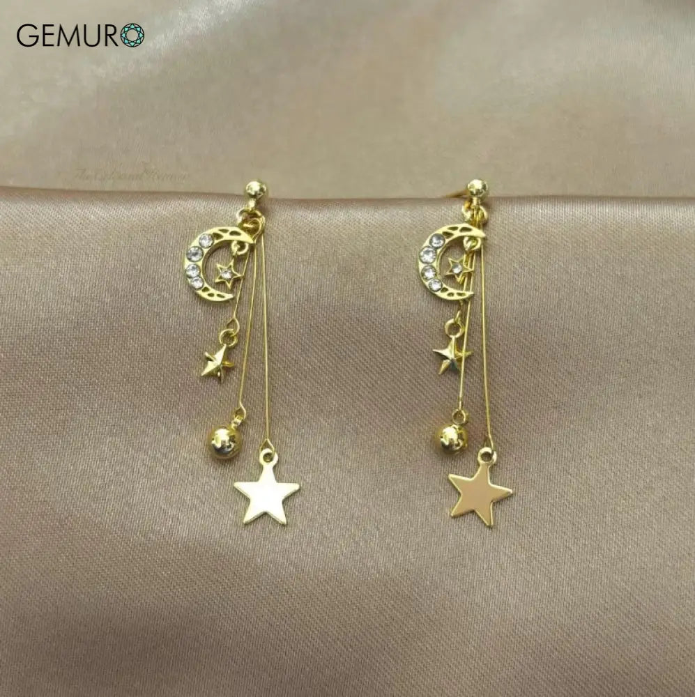 GEMURO Celestial Moon & Stars Earrings – 925 Sterling Silver in Gold & Rose Gold for Cosmic Elegance ✨