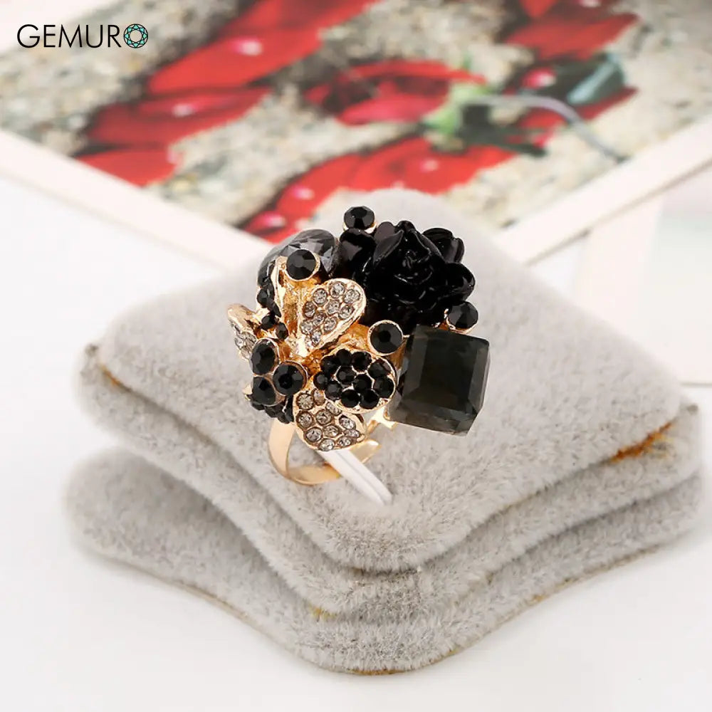 GEMURO Colorful Crystal Gemstone Open Ring🔥 Black